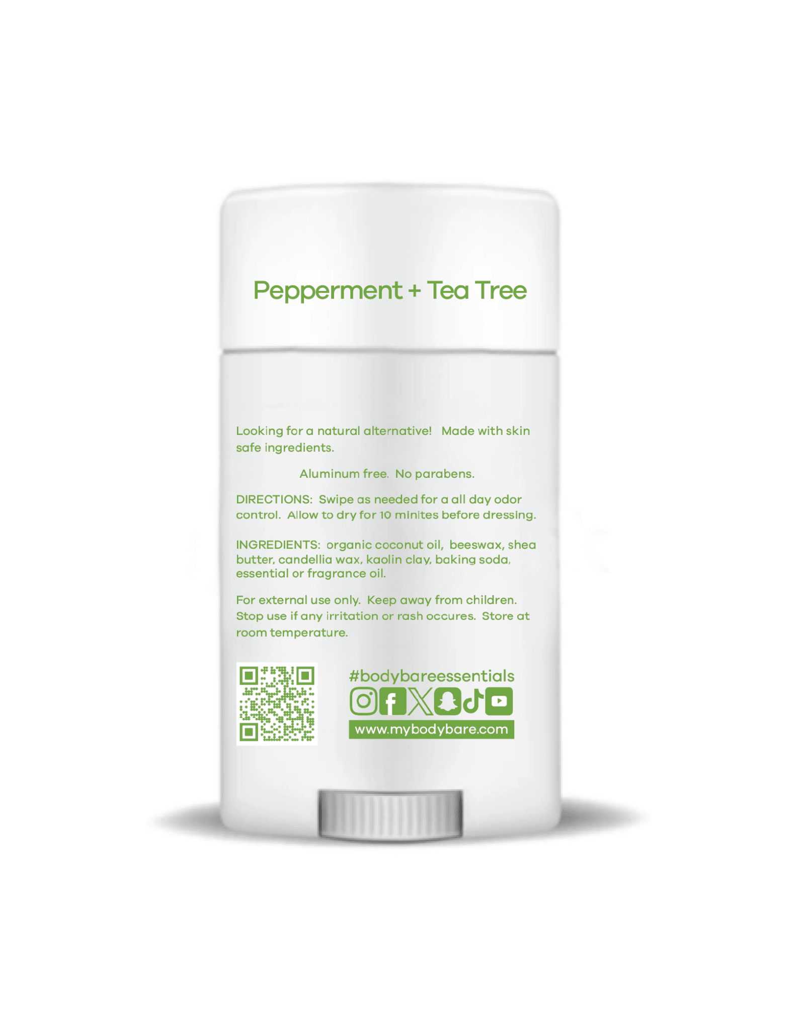 Peppermint + Tea Tree Natural Deodorant Stick - Aluminum-Free Deodorant | BODY BARE™ - BODY BARE